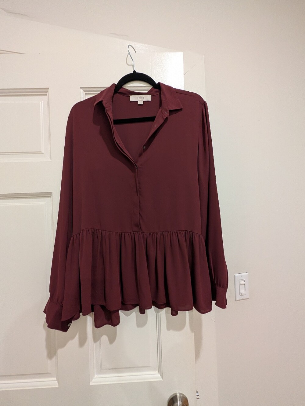 LOFT Burgundy Wine Peplum Blouse